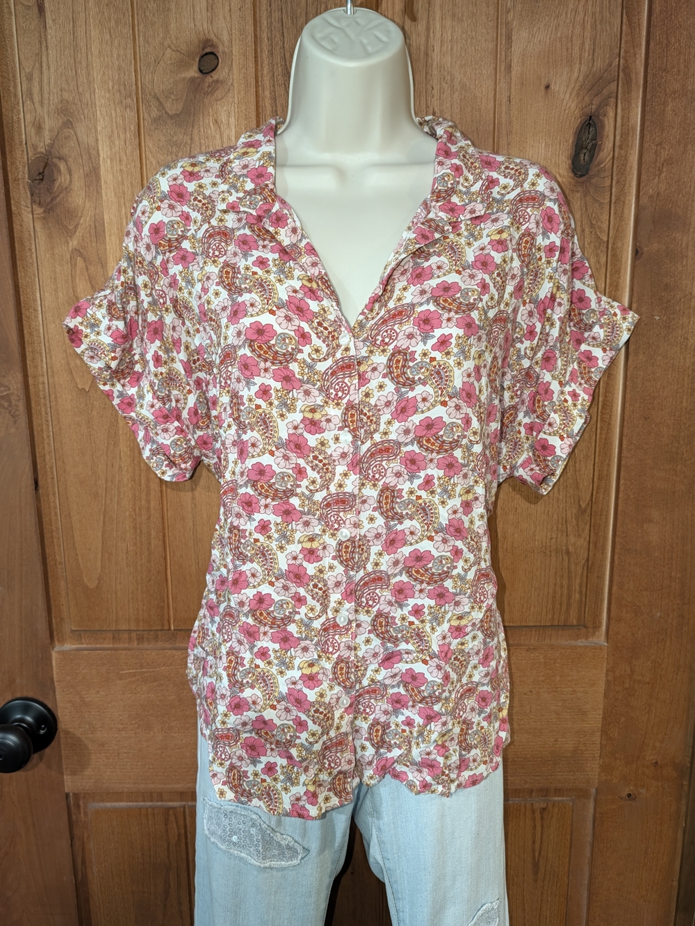 Lucky Brand Pink Floral Paisley Button-Front Blouse
